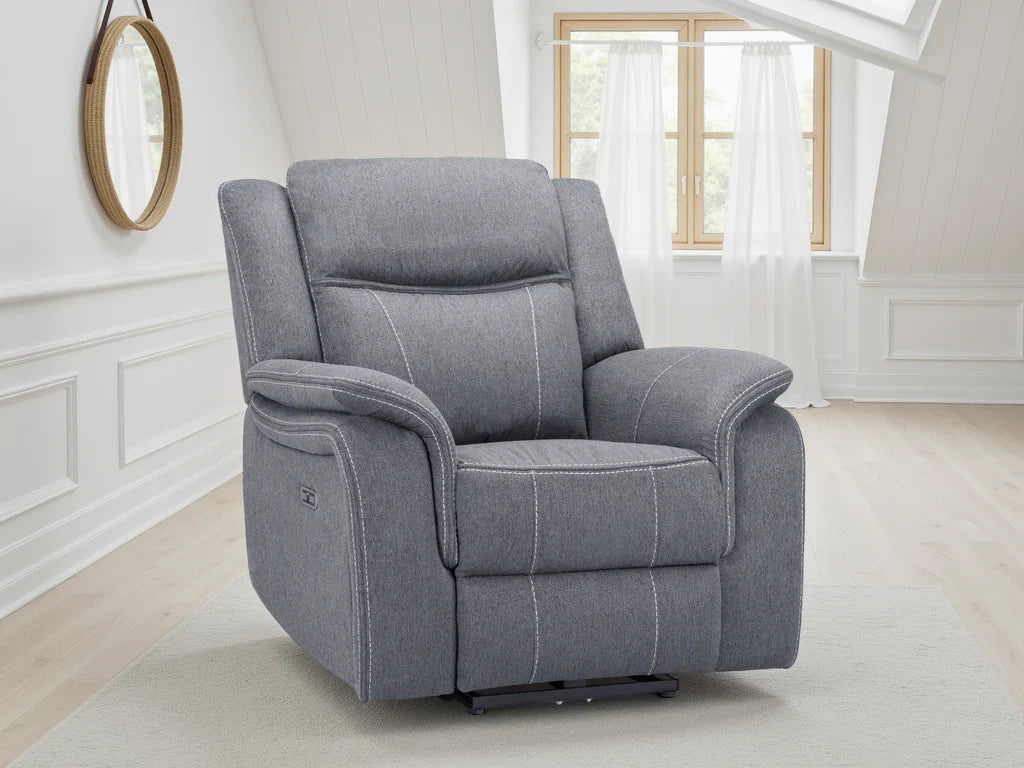 Galaxy Tech Electric Recliner Armchair Grey Fabric Furniture World