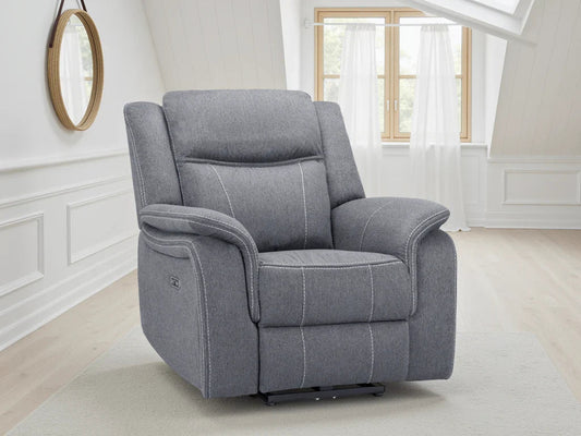 Galaxy Tech Electric Recliner Armchair Grey Fabric Furniture World