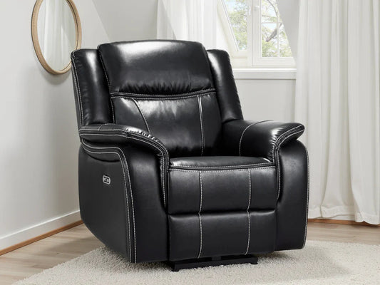 Galaxy Tech Electric Recliner Armchair Black Leather Furniture World