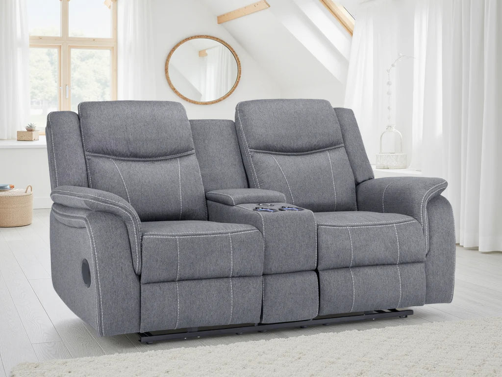 Galaxy Tech Electric Recliner 2 Seater Grey Fabric Furniture World