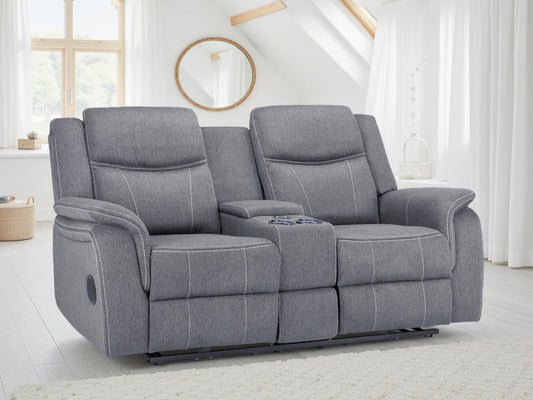 Galaxy Tech Electric Recliner 2 Seater Grey Fabric Furniture World