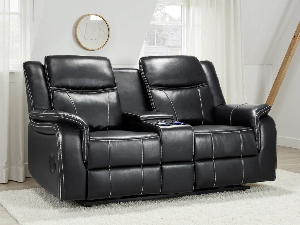 Galaxy Tech Electric Recliner 2 Seater Black Leather Furniture World