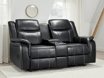 Galaxy Tech Electric Recliner 2 Seater Black Leather Furniture World