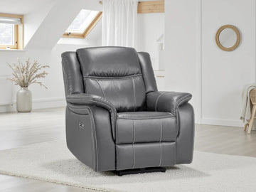 Galaxy Tech Electric Recliner Armchair Grey Leather Furniture World