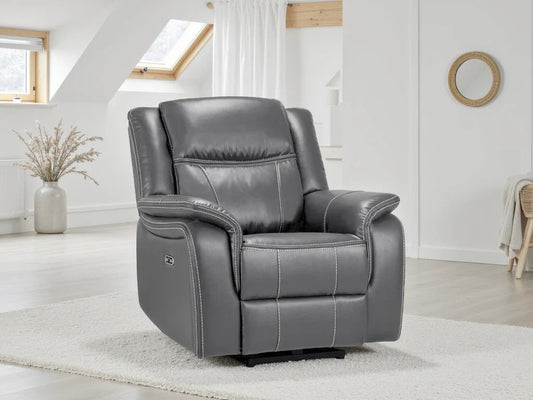 Galaxy Tech Electric Recliner Armchair Grey Leather Furniture World