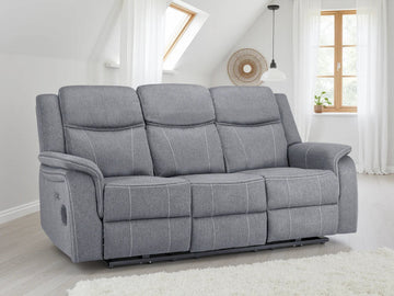 Galaxy Tech Electric Recliner 3 Seater Grey Fabric Furniture World