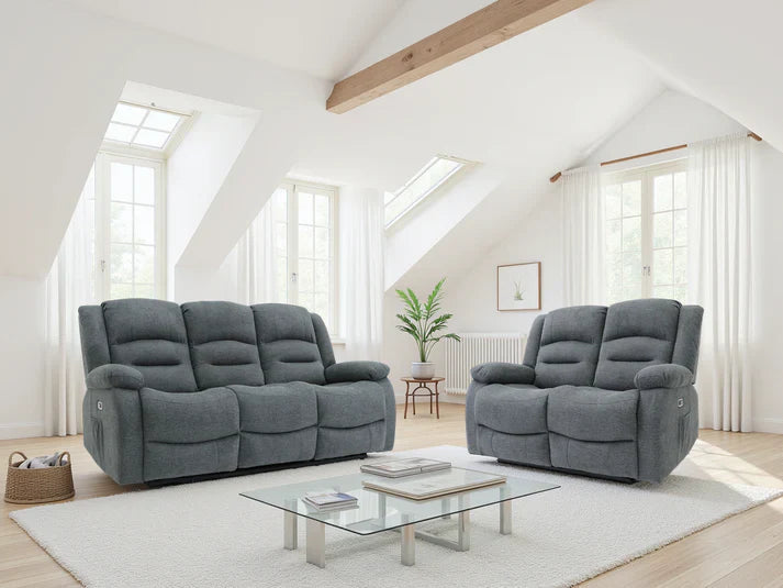 Alva Electric Recliner Sofa Graphite 3+2 Set with USB-C, Cup Holders & Storage Furniture World