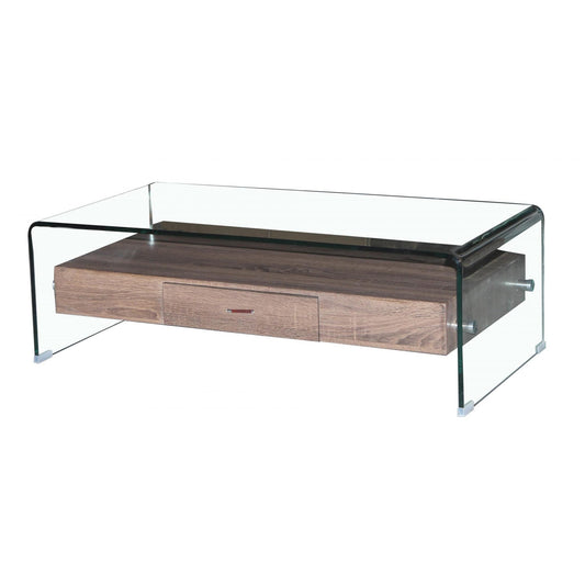 Angola Coffee Table with Drawer | Clear Glass Modern Storage Coffee Table Furniture World