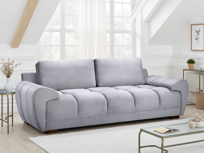 Azzuro Sofa Grey 3 Seater Velvet Sofabed with Storage & Anti-Slip Feet Furniture World