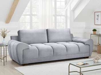 Azzuro Sofa Grey 3 Seater Velvet Sofabed with Storage & Anti-Slip Feet Furniture World