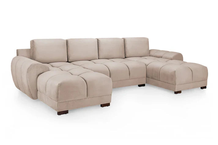 Azzuro Sofa Mocha U Shape Corner Velvet Sofa with Anti-Slip Feet Furniture World