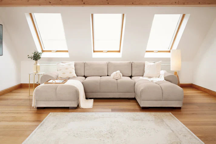 Azzuro Sofa Mocha U Shape Corner Velvet Sofa with Anti-Slip Feet Furniture World