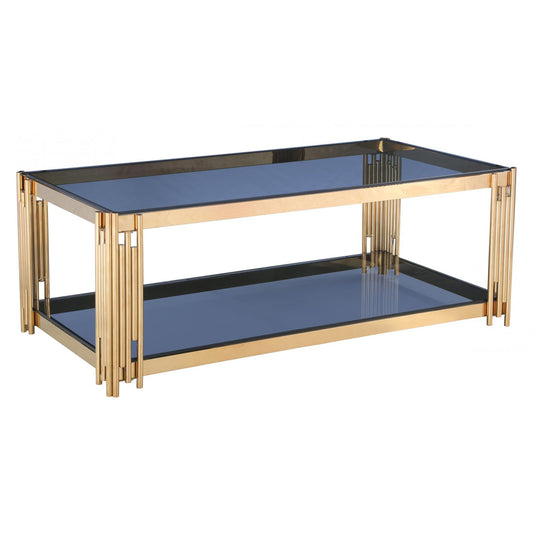 Cleveland Grey Glass Coffee Table with Gold Frame | Modern Luxury Coffee Table Furniture World