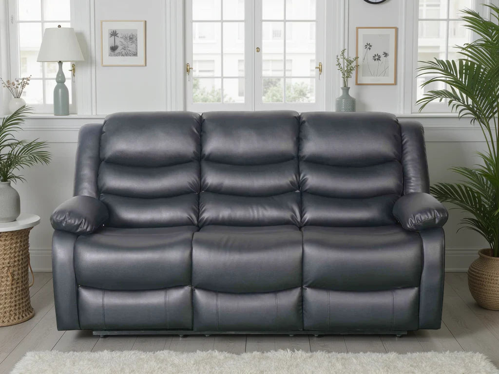 Conrad Manual Recliner Sofa Black 3 Seater Furniture World