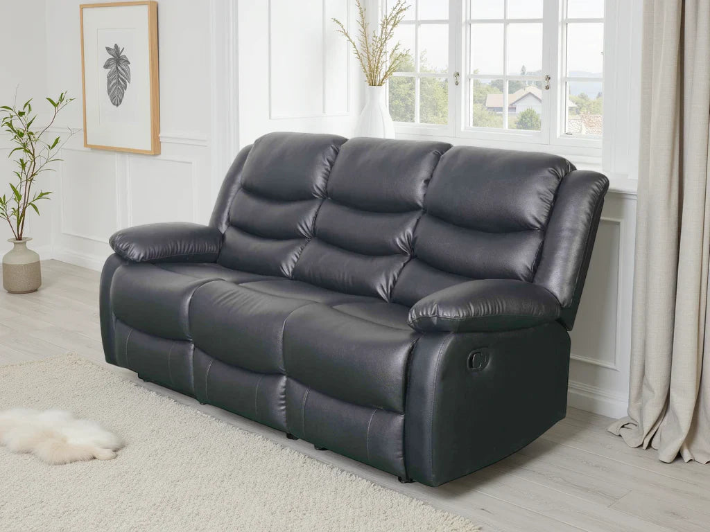 Conrad Manual Recliner Sofa Black 3 Seater Furniture World