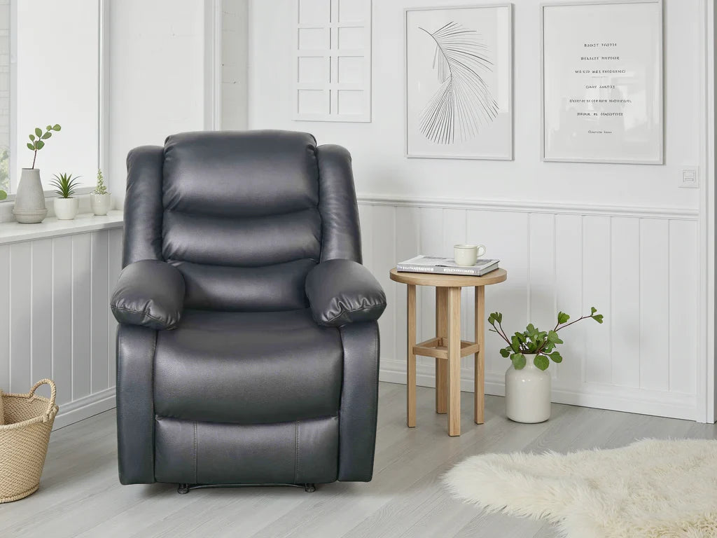 Conrad Manual Recliner Sofa Black Armchair Furniture World