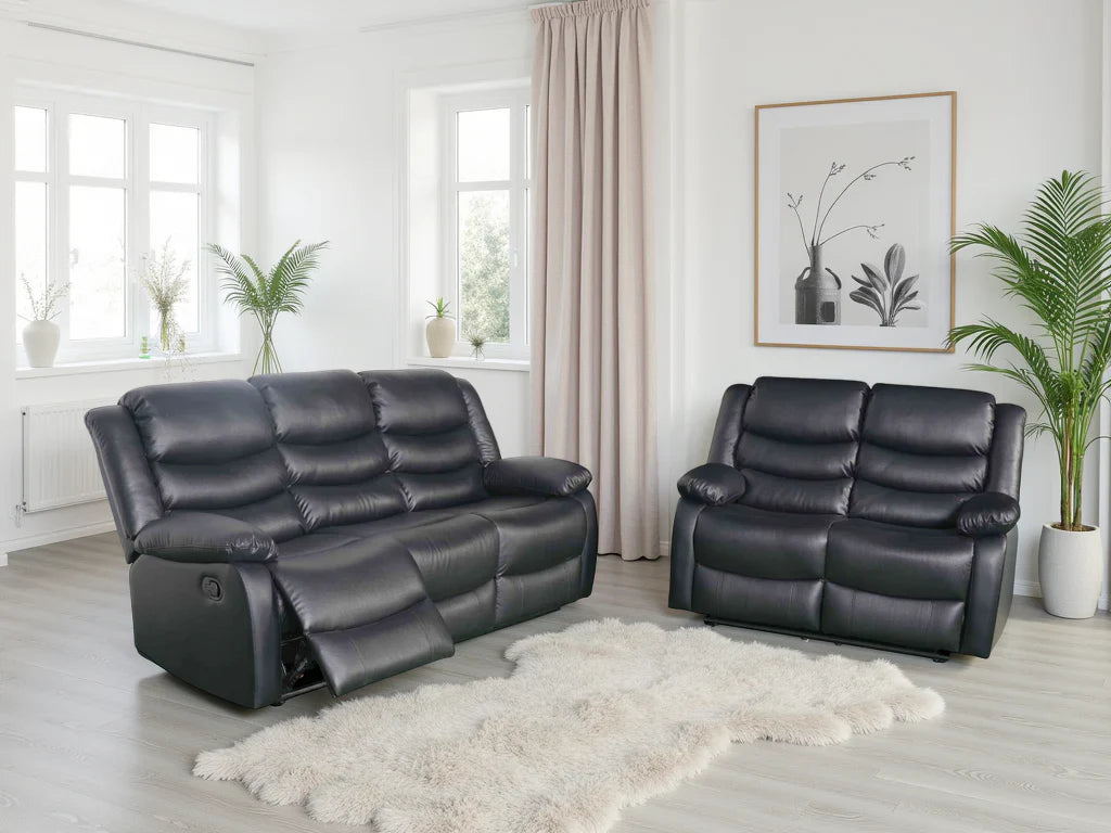 Conrad Manual Recliner Sofa Black 3+2 Set Furniture World
