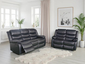 Conrad Manual Recliner Sofa Black 3+2 Set – Bonded Leather Comfort Suite Furniture World