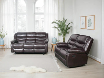 Conrad Manual Recliner Sofa Brown 3+2 Set – Bonded Leather Comfort Suite Furniture World