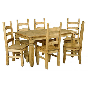 Corona Large Dining Table Set with 6 Chairs | Distressed Solid Waxed Pine Furniture World