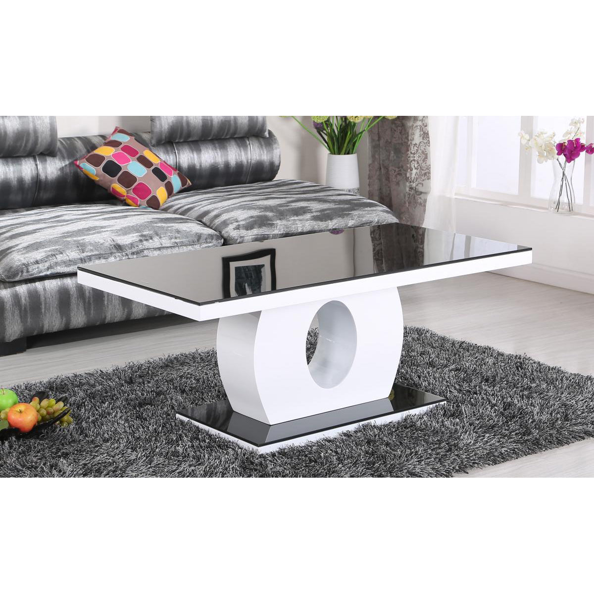 Edenhall Black Glass Coffee Table White High Gloss | Modern Living Room Table Furniture World