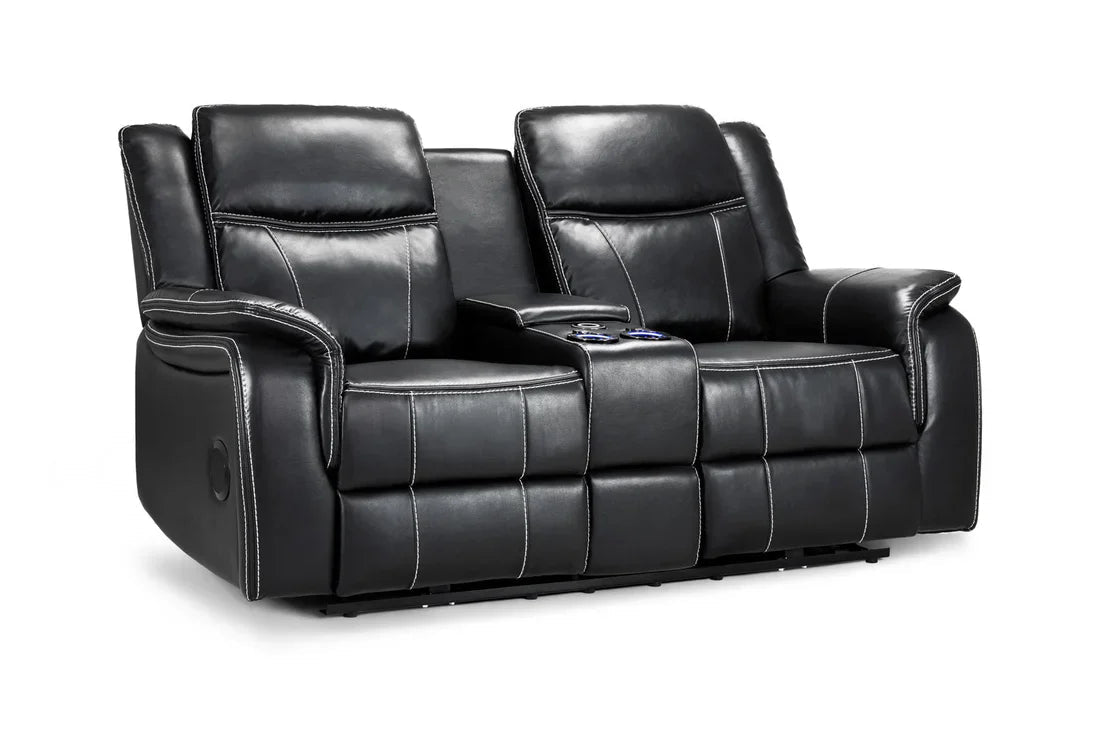 Galaxy Tech Electric Recliner 2 Seater Black Leather Furniture World
