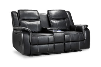 Galaxy Tech Electric Recliner 2 Seater Black Leather Furniture World