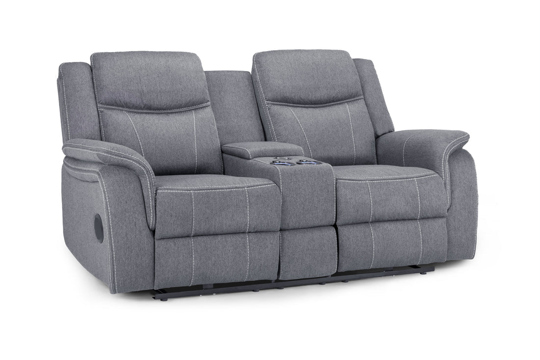 Galaxy Tech Electric Recliner 2 Seater Grey Fabric Furniture World