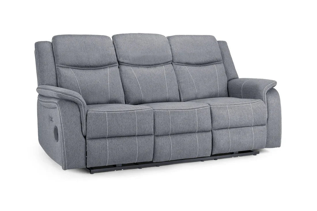 Galaxy Tech Electric Recliner 3 Seater Grey Fabric Furniture World