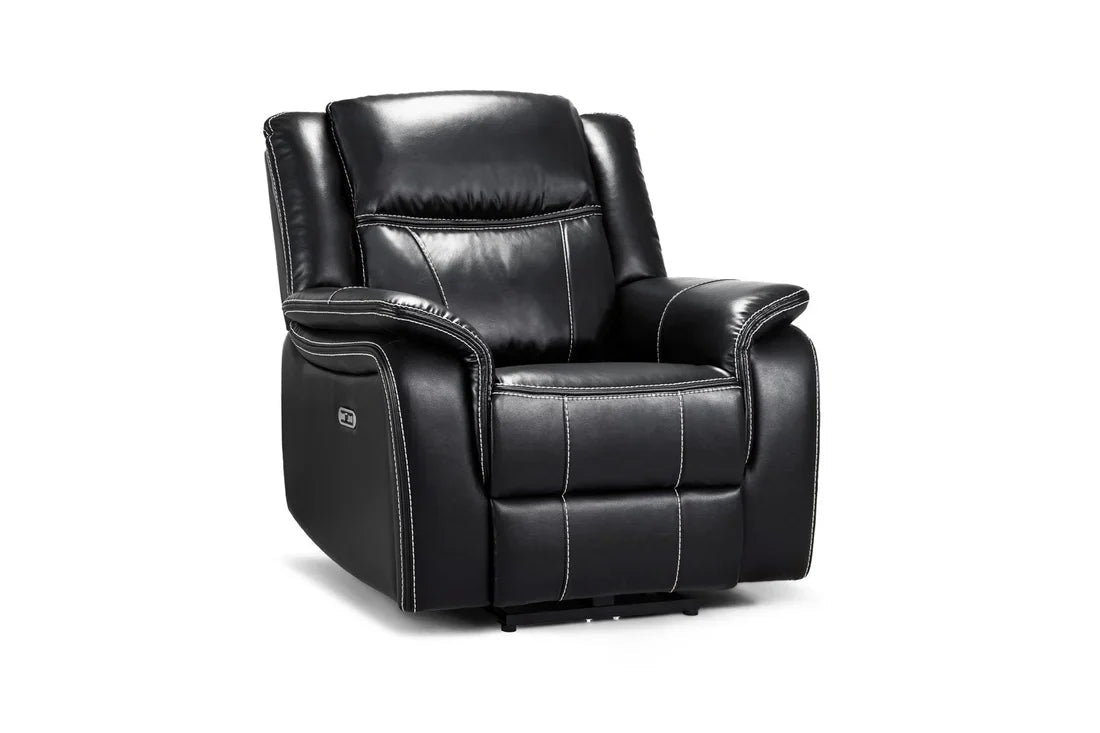 Galaxy Tech Electric Recliner Armchair Black Leather Furniture World
