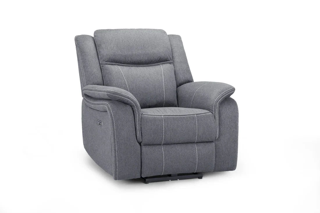 Galaxy Tech Electric Recliner Armchair Grey Fabric Furniture World