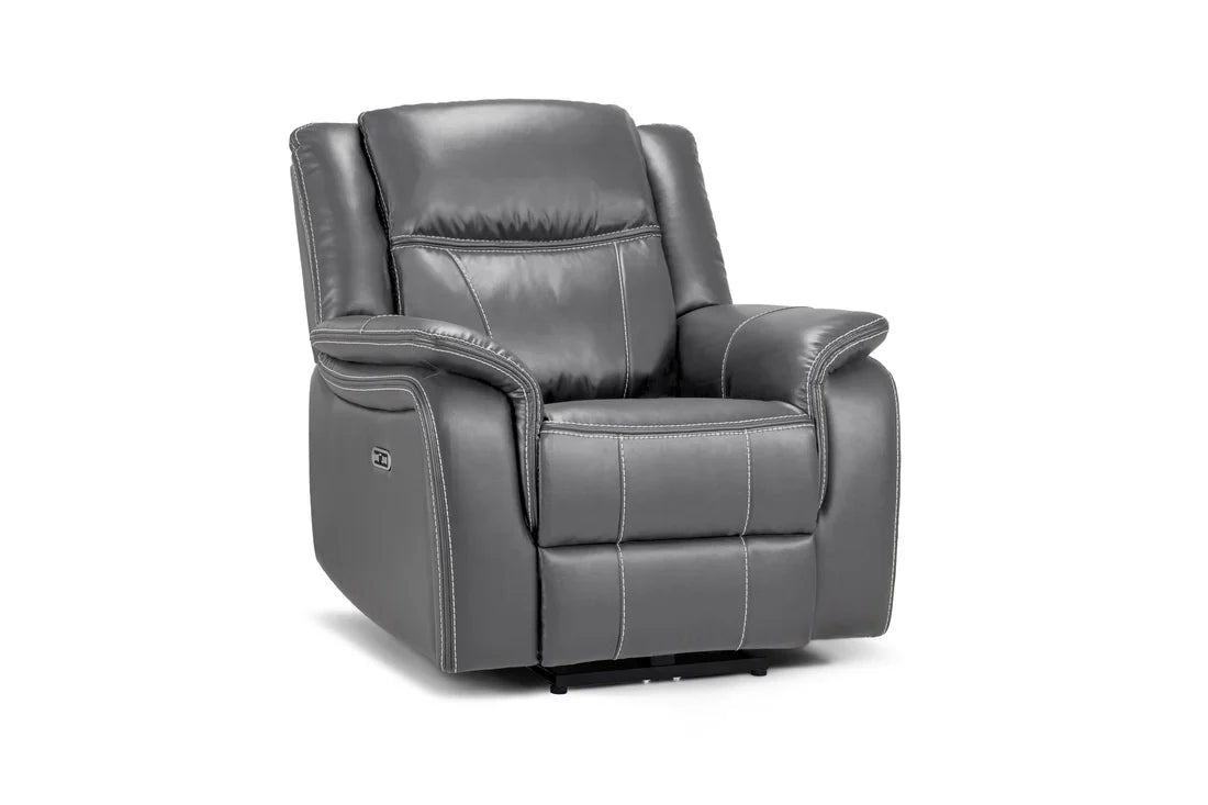 Galaxy Tech Electric Recliner Armchair Grey Leather Furniture World