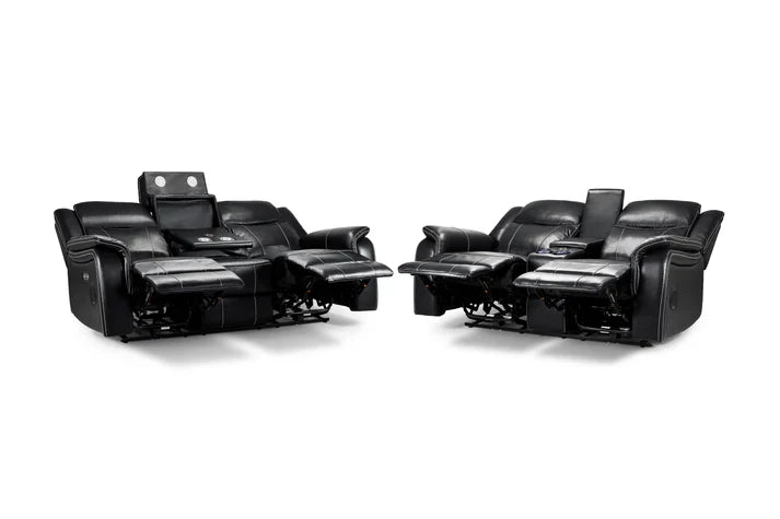 Galaxy Tech Electric Recliner Sofa Black 3+2 Set Furniture World
