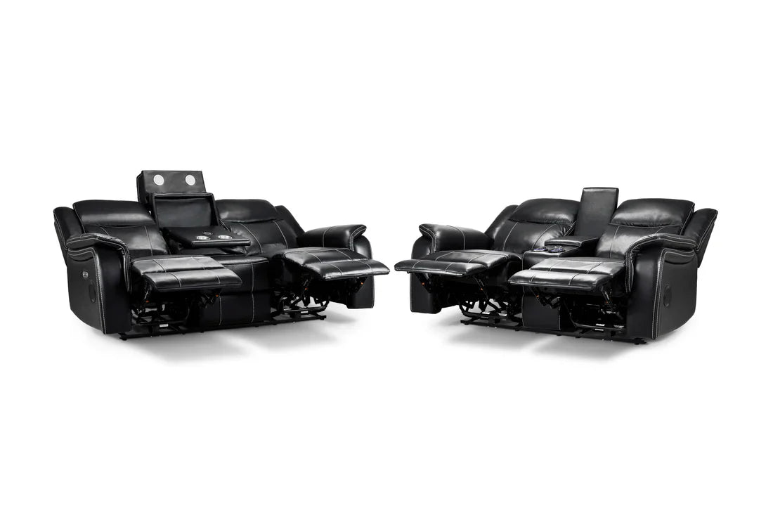 Galaxy Tech Electric Recliner Sofa Black 3+2 Set Furniture World