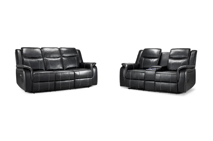 Galaxy Tech Electric Recliner Sofa Black 3+2 Set Furniture World