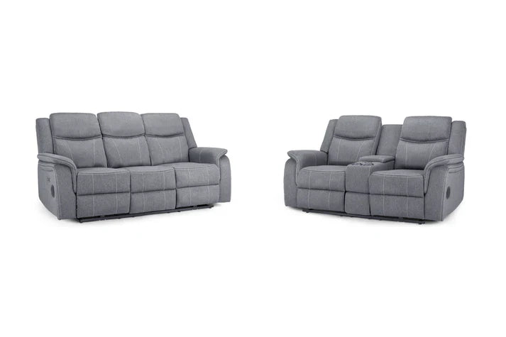 Galaxy Tech Electric Recliner Sofa Grey Fabric 3+2 Set | LED, USB & Bluetooth Furniture World