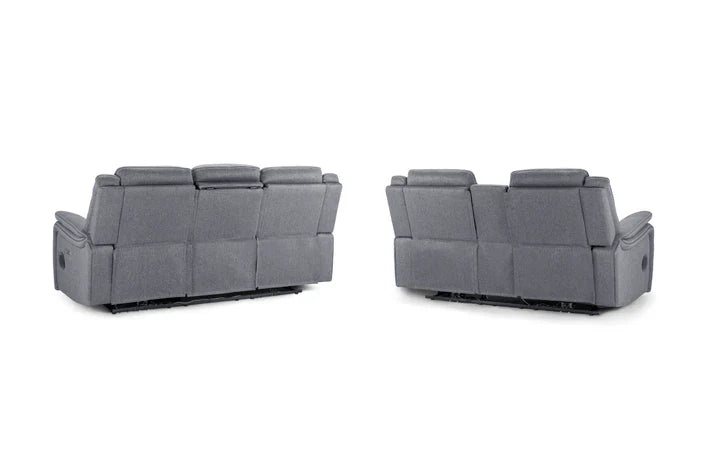 Galaxy Tech Electric Recliner Sofa Grey Fabric 3+2 Set | LED, USB & Bluetooth Furniture World