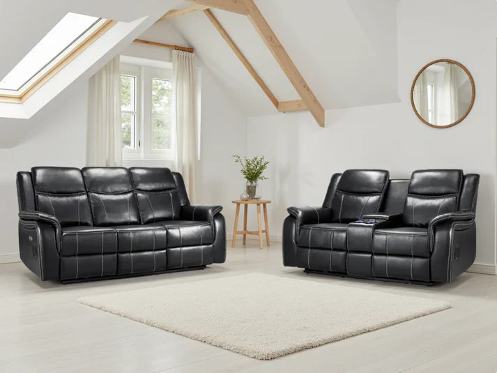 Galaxy Tech Electric Recliner Sofa Black 3+2 Set Furniture World