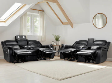 Galaxy Tech Electric Recliner Sofa Black 3+2 Set Furniture World