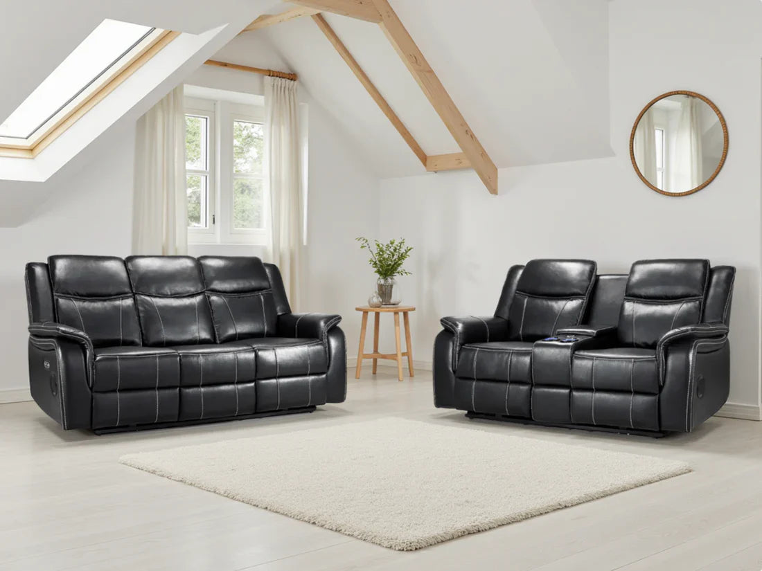 Galaxy Tech Electric Recliner Sofa Black 3+2 Set Furniture World