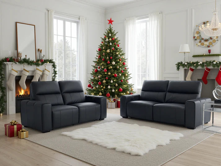 Bellagio Genuine Leather Electric Recliner Sofa Black 3+2 Set Furniture World