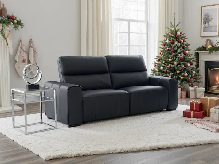 Bellagio Genuine Leather Electric Recliner Sofa Black 3 Seater Furniture World