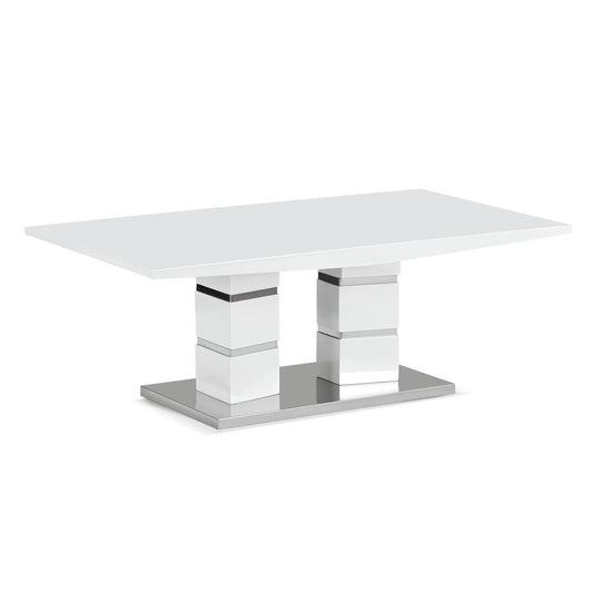 Janelle High Gloss White Coffee Table with Stainless Steel Base | Modern Table Furniture World