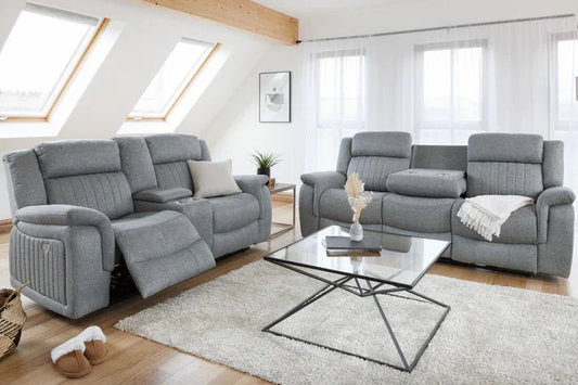 Linden Electric Recliner Sofa Grey 3+2 Set | Dual-Power Recliner & USB Charging Furniture World