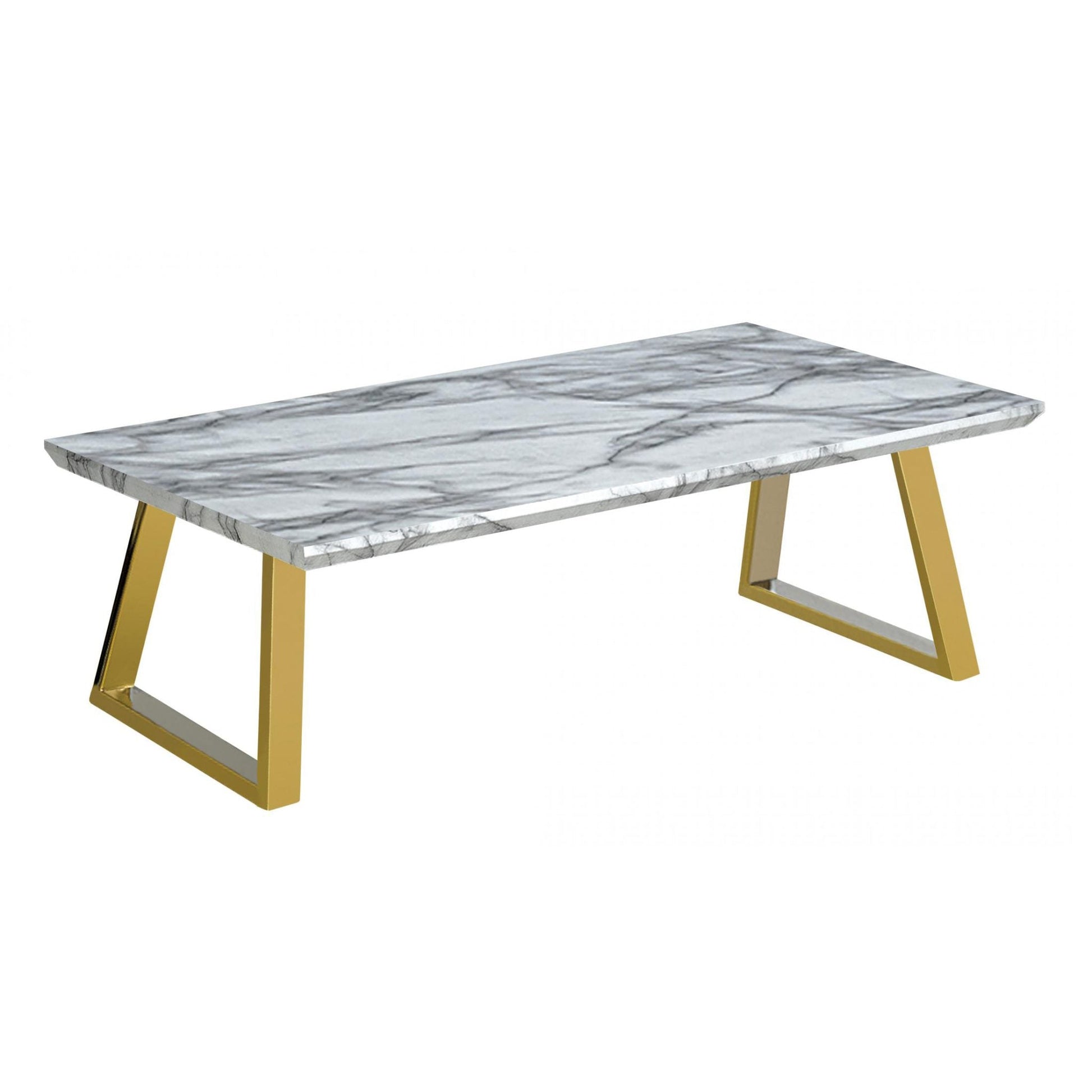 Newchapel Marble Effect Coffee Table with Gold Chrome Legs | Modern Table Furniture World