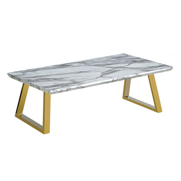 Newchapel Marble Effect Coffee Table with Gold Chrome Legs | Modern Table Furniture World
