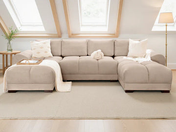Azzuro Sofa Mocha U Shape Corner Velvet Sofa with Anti-Slip Feet Furniture World