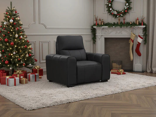 Bellagio Genuine Leather Electric Recliner Sofa Black Armchair Furniture World