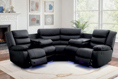 Bonded leather electric corner recliner sofa with USB charging and LED lights