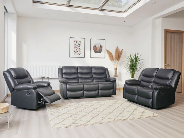 Conrad Manual Recliner Sofa Black 3+2+1 Set – Bonded Leather Comfort Suite Furniture World